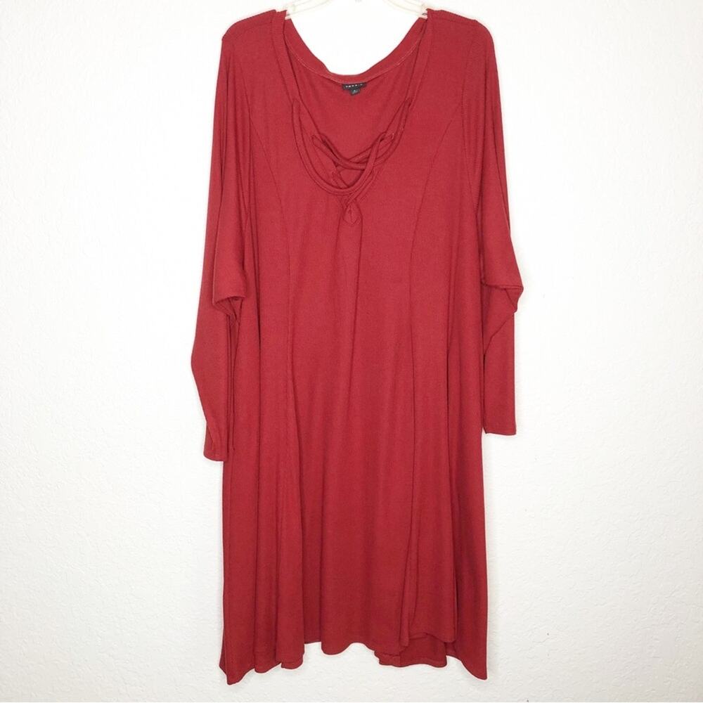 Torrid garnet red thermal waffle knit lace up neck midi dress size 6 or 6X